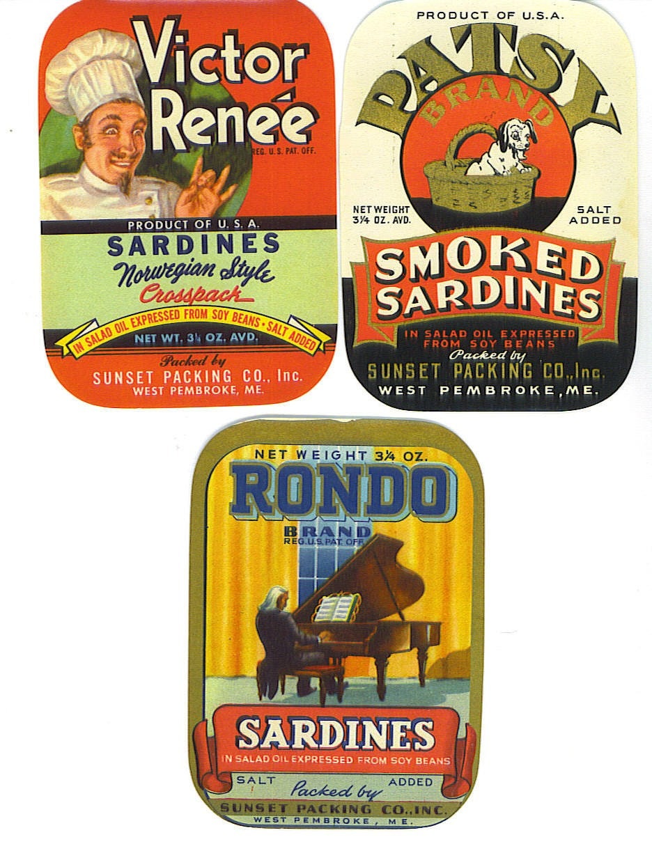 10 OLD Vintage Sardine Labels from Maine--Great Graphics--Scrapbooking and Altered Art