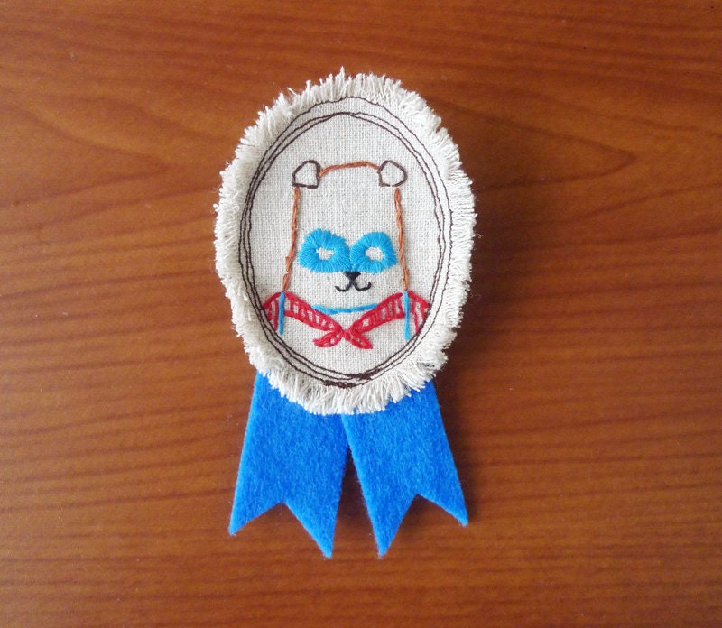 Medal Brooch - Embroidered Superhero Dog