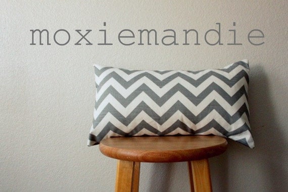 Grey and White Chevron Pillow Cover // 12 x 22 inch pillow cover
