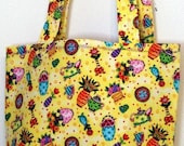 Market Tote -Medium - Yellow Teapots and Flowers