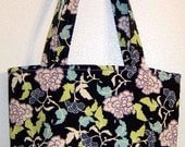 Market Tote - Medium - Lavender Blue Green Flowers with attached pouch