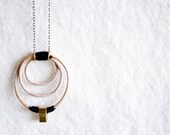 SALE Leather Brass pendant with Sterling SIlver chain - Doppler black