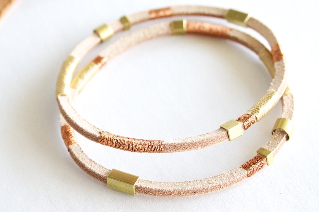 Brass & Copper Fiber Bangle - Nebula collection