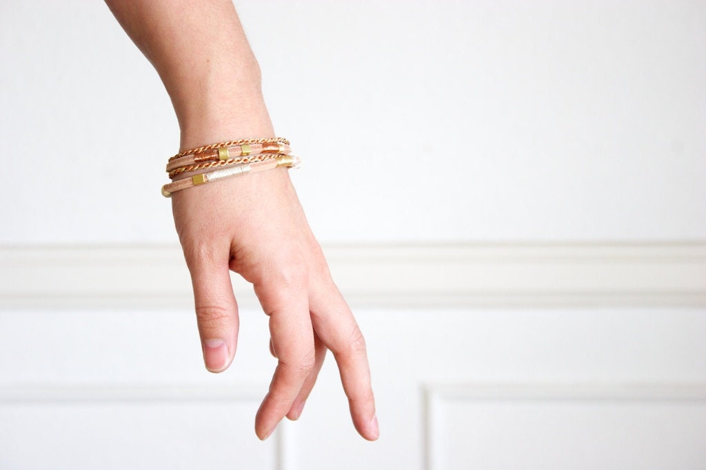 Brass & Ecru Fiber Bangle - Nebula collection
