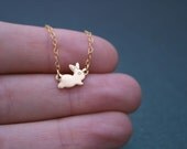 Tiny Baby Bunny Necklace Vintage Brass