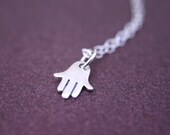 Tiny Hand of Hamsa Necklace Sterling Silver