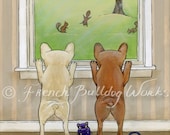 French Bulldog Large Art Print from Original Painting "Squirrel Patrol" by Dasha Goux