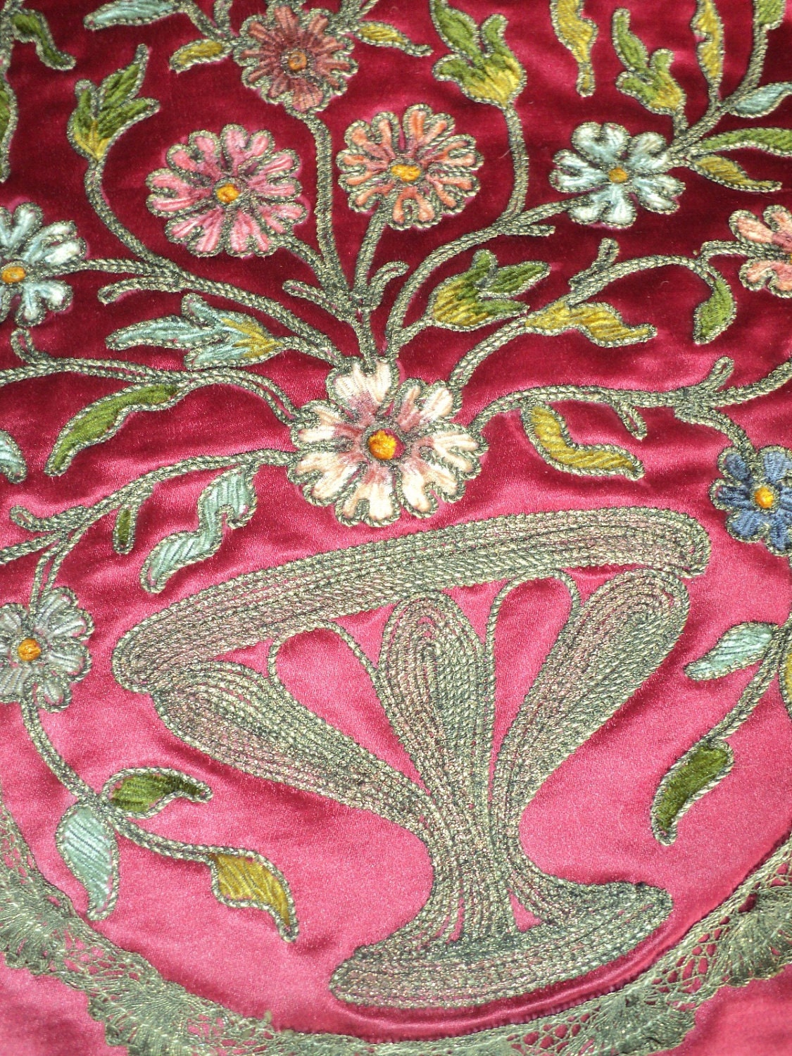 Antique Silk Embroidered Chenille Metallic Applique Runner French Last of Pair 19th C