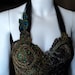 Victorian Art Deco Jewel Beetle Wing Metallic Lace Peacock Bustier Corset Bellasoire Original Design "Absinthe"