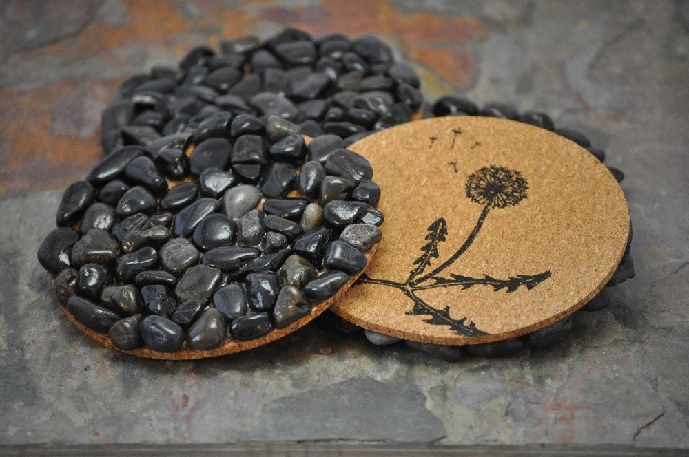 Pebble and Cork Coasters - Set of Four