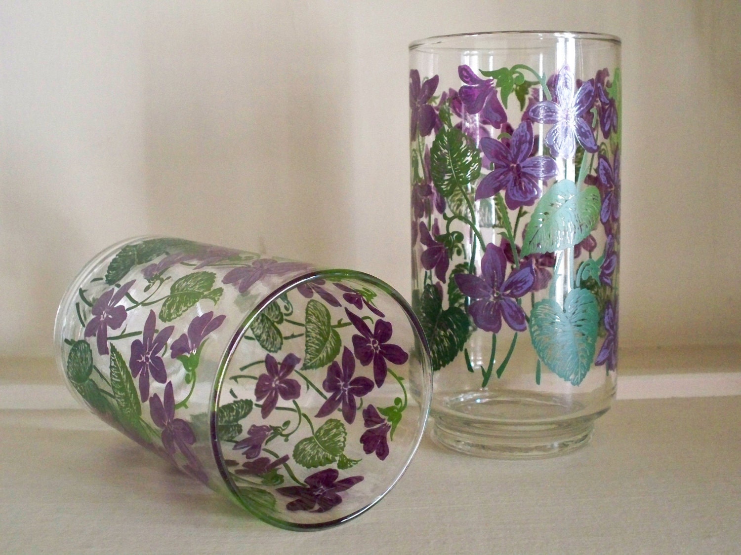 vintage purple violet libbey juice glasses - set of 2