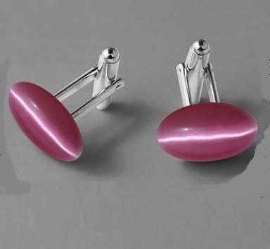 Mens Jewelry Pink Cuff Links Silver Plated