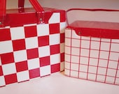 Vintage Stacking Vinyl Plastic Coolers Red White Checkered Plaid