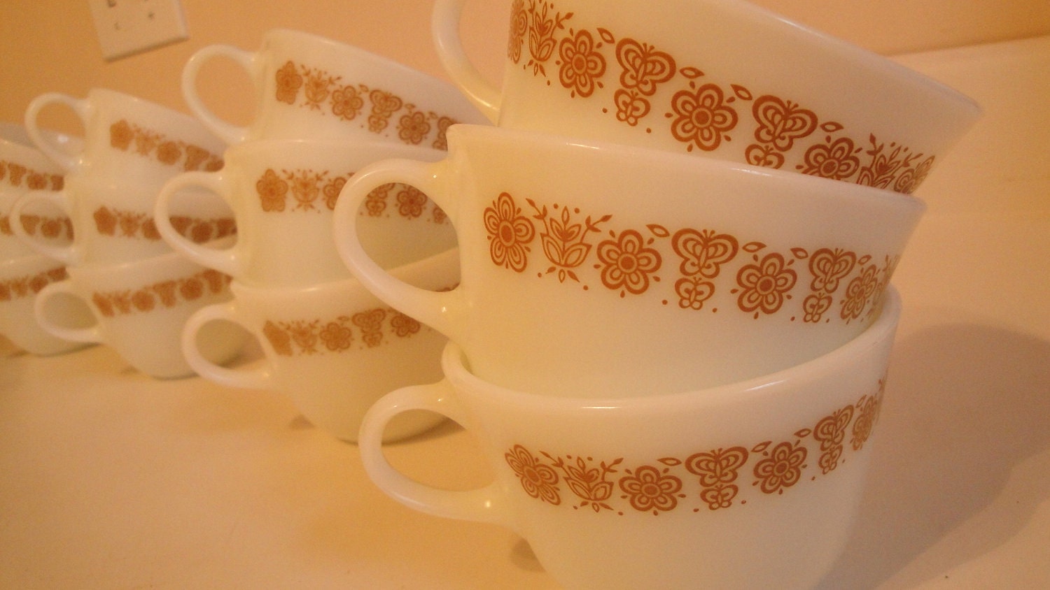 Pyrex Vintage Butterfly Gold Mugs Corelle Set of 12