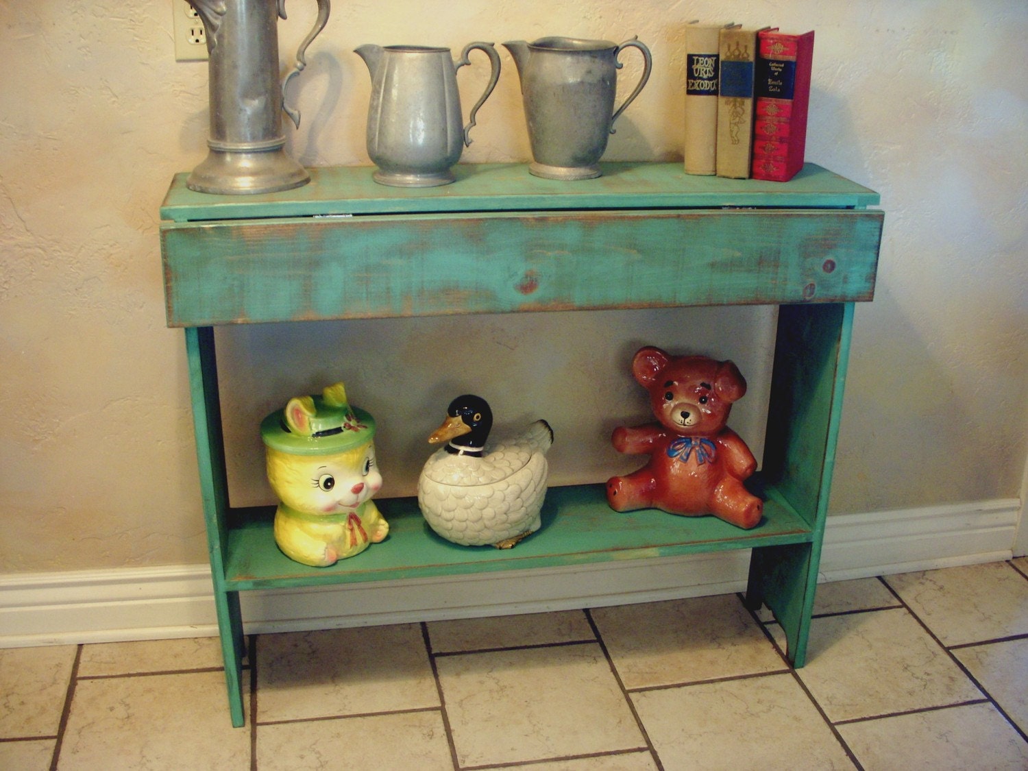 Wood Table - Drop Leaf - Kitchen - Distressed, Cottage Chic, French Country