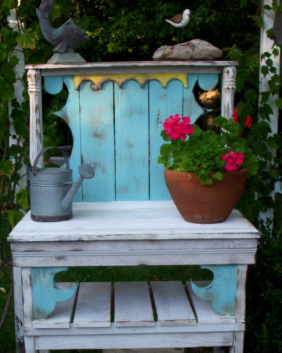 Potting or Hutch Table - Handmade Shabby Cottage, Paris Apartment, French Country, Distressed Furniture - LOCAL ONLY