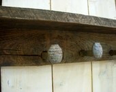 Wooden Wall Mounted Shelf - Hooks - Railroad Spikes - 40 Inch - Handcrafted You Choose Color