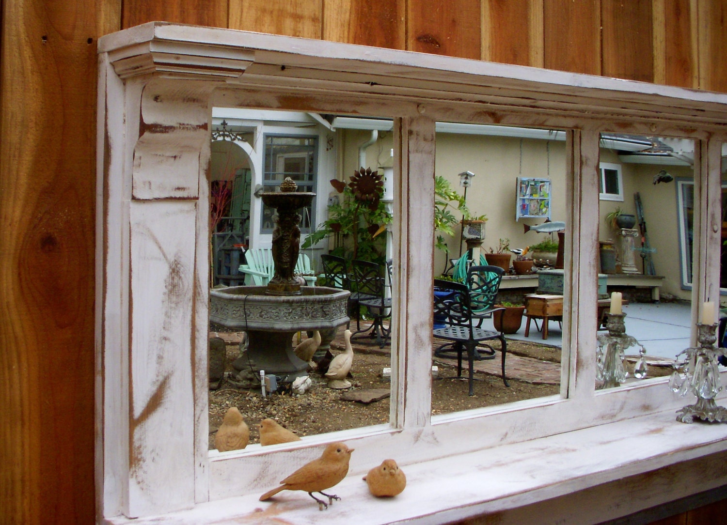 Wood - Mirror - Shelf - Shabby Cottage - Chic Furniture - Three Mirrored Shelf