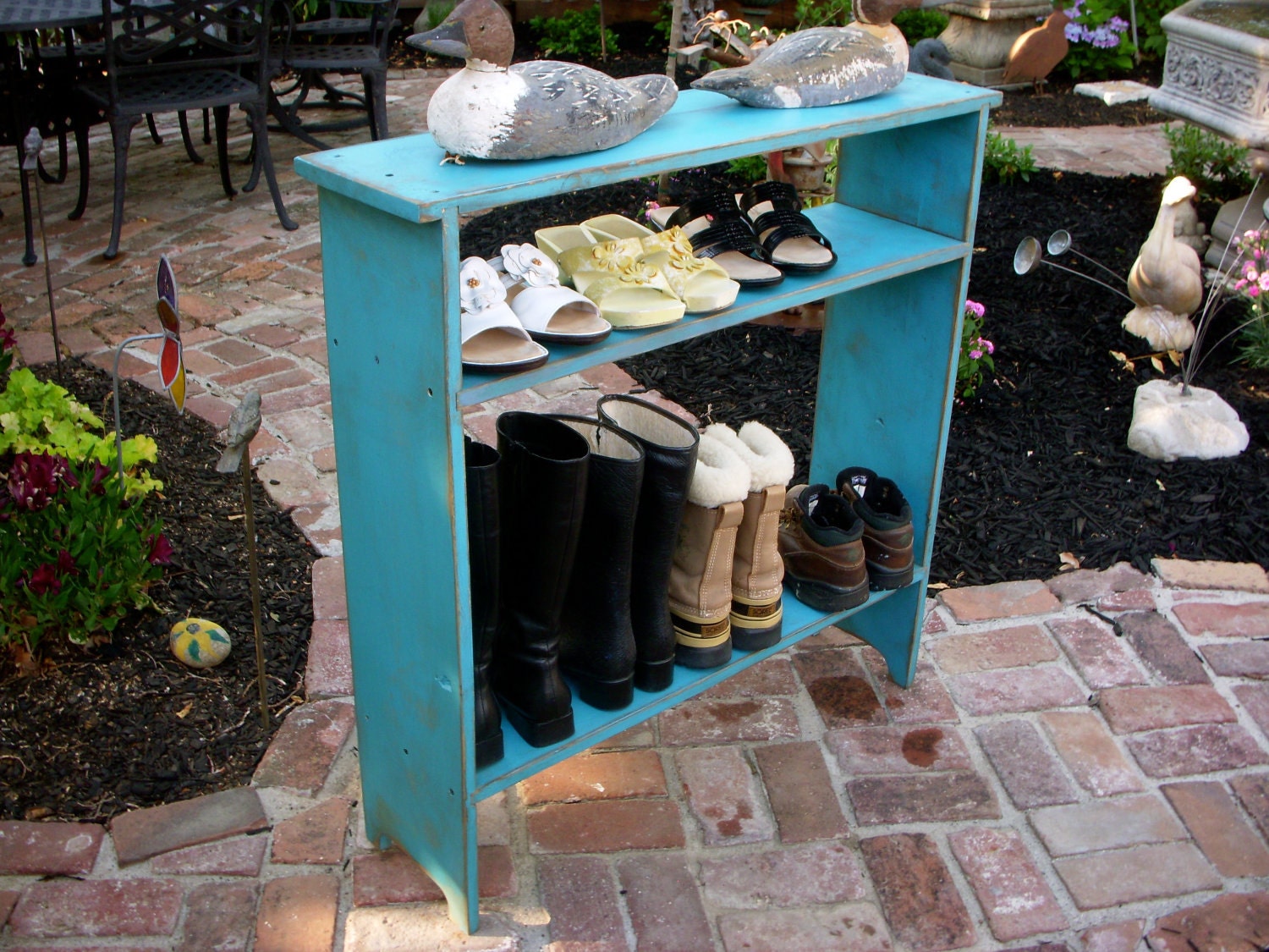 Wood Shoe Storage - Entry Hall - Mud Room - Shabby - Cottage Chic - French Country - Wooden Distressed Furniture