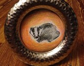 Tiny Colored Drawing Original Art Illustration Baby badger Cute Little Animal Framed