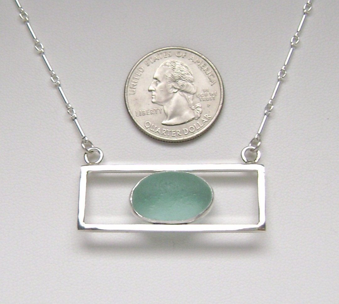 Sea Glass Jewelry - Sterling Aqua Sea Glass Necklace
