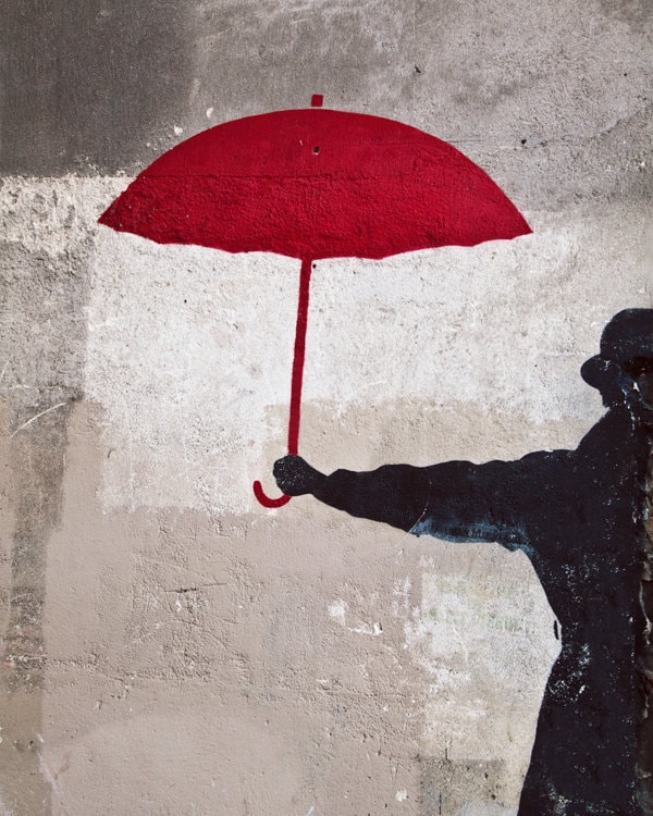 Paris Photo, Street Art Graffiti, Paris Photography, Urban Fine Art Print - The Red Umbrella (8x10)