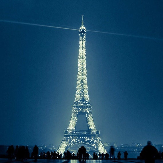ON SALE Eiffel Tower Photograph Sparkling At Night, Paris Decor, Tour Eiffel, Paris Photo - Because the Night (8x8)