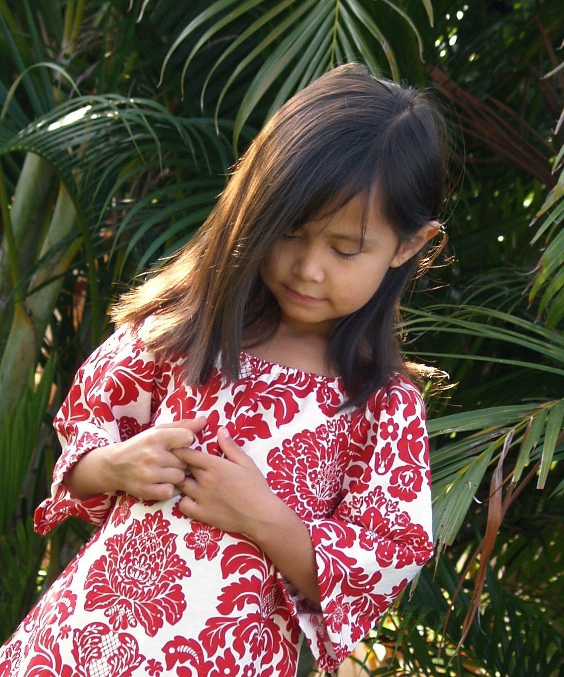 Girls Red White Damask Dress Tunic Peppermint Handmade 6mos to 12