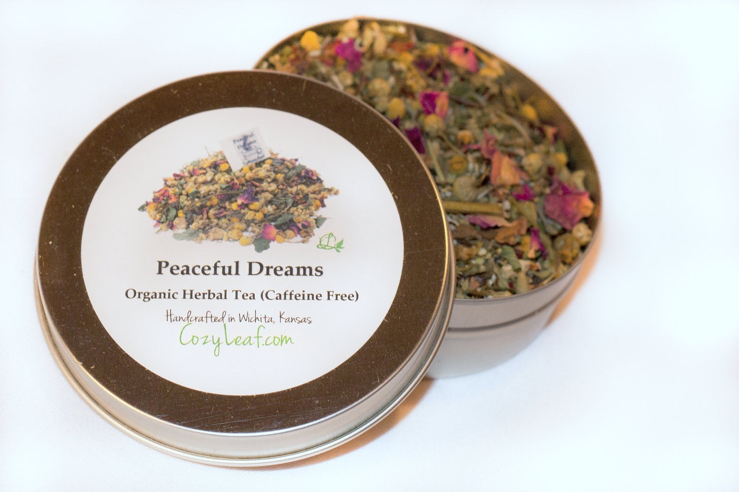 Organic Peaceful Dreams Loose Leaf Tea Tin 20 cups of brewed tea