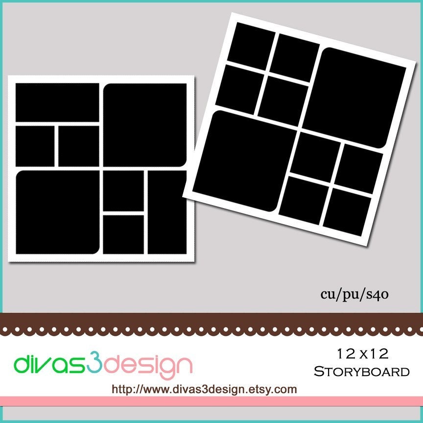 12x12 Scrapbook Template Storyboard Photo Collage Instant Download
