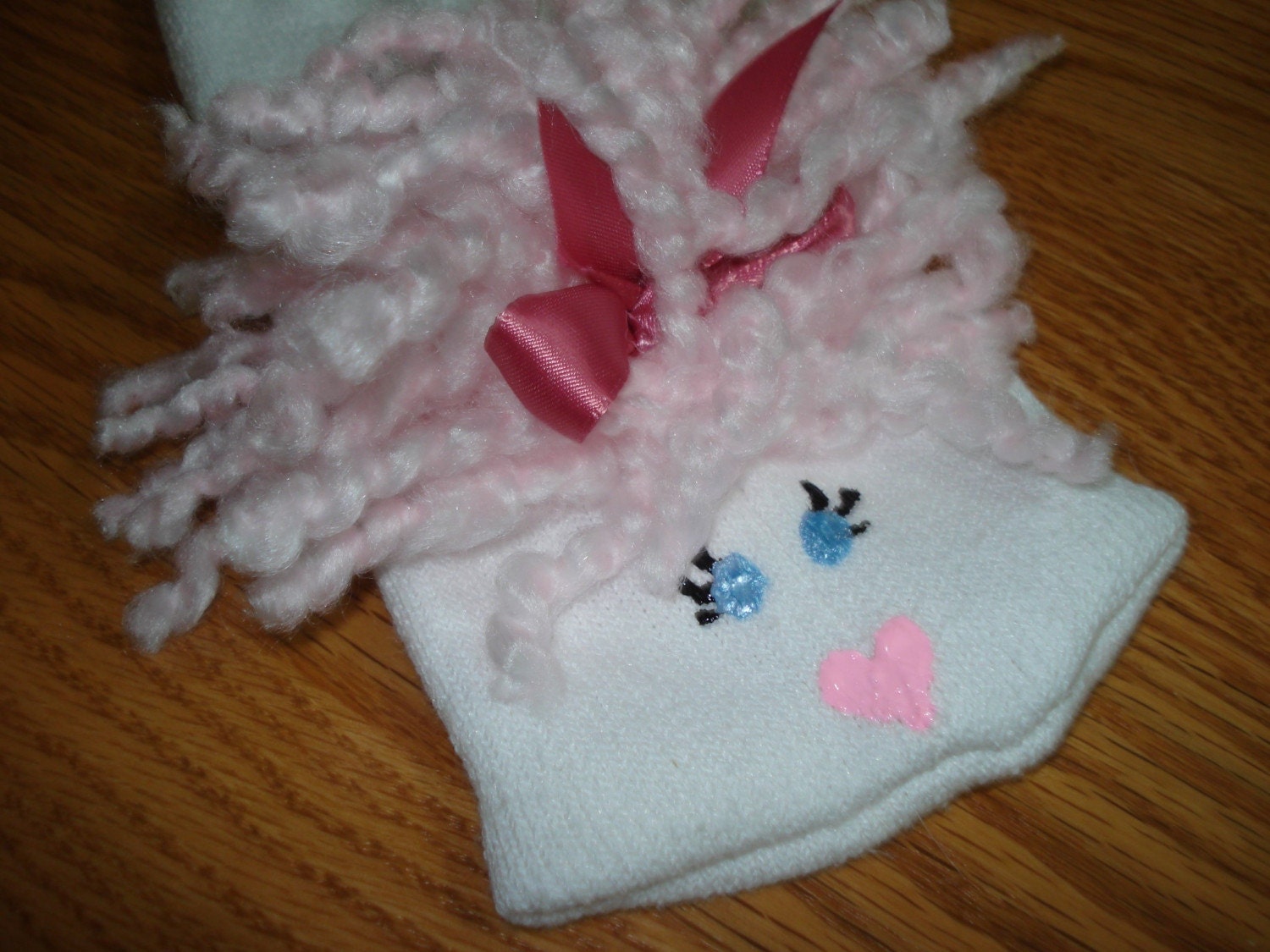 Girlie Pink acrylic yarn hair Sock puppet