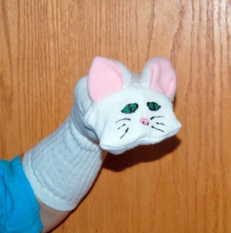 White Cat Sock Puppet from Puppets by Margie