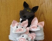 Big Bad Wolf hand puppet and Three Little Pigs sock puppets