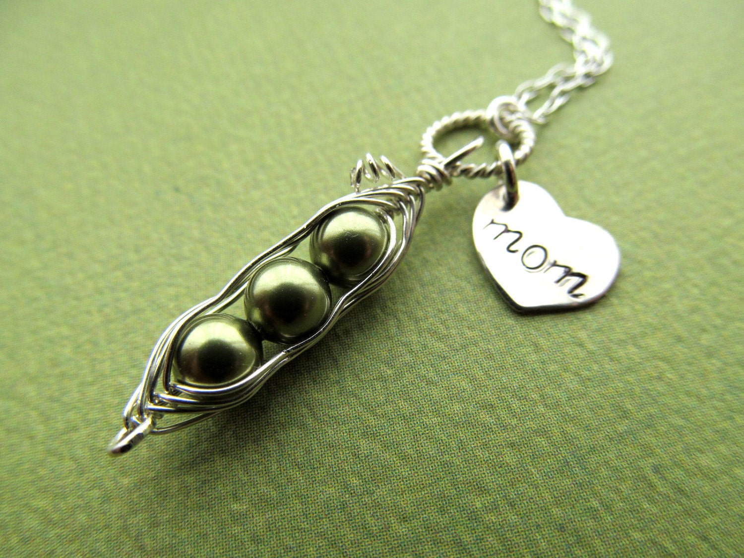 Peas in a Pod Necklace - HEART MOM Sterling Children Custom Jewelry, 2 or 3 PEAS Children Kids Baby Shower Gifts