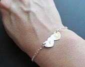 Initial Bracelet . Sterling Silver Bracelet . Initial Couples Bracelet . Bridal Shower Gifts. Mothers Day Gifts. TWO HEARTS Bracelet