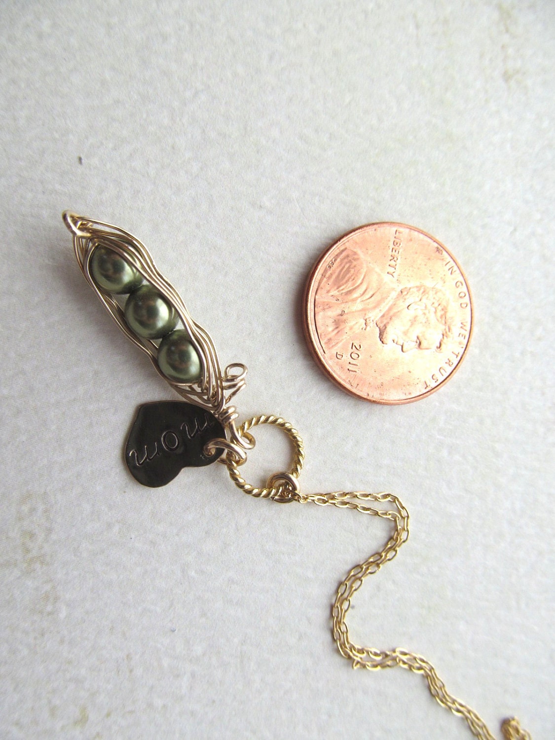 Peas in a Pod Necklace - Hand Stamped HEART MOM - Mothers Kids Grandkids Mom Birthday Gift