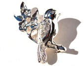 Vintage bird pin rhinestones bird on a branch 1980s brooch