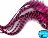 Vday Sale - Pink Hair Feathers, 6 Pieces - HOT PINK Thick Long Grizzly Rooster Hair Extension Feathers : 475