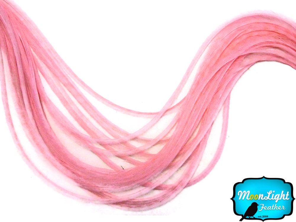 Vday Sale - Extra Long Hair Feathers, 6 Pieces - XL Solid LIGHT PINK Thin Rooster Hair Extension Feathers : 491
