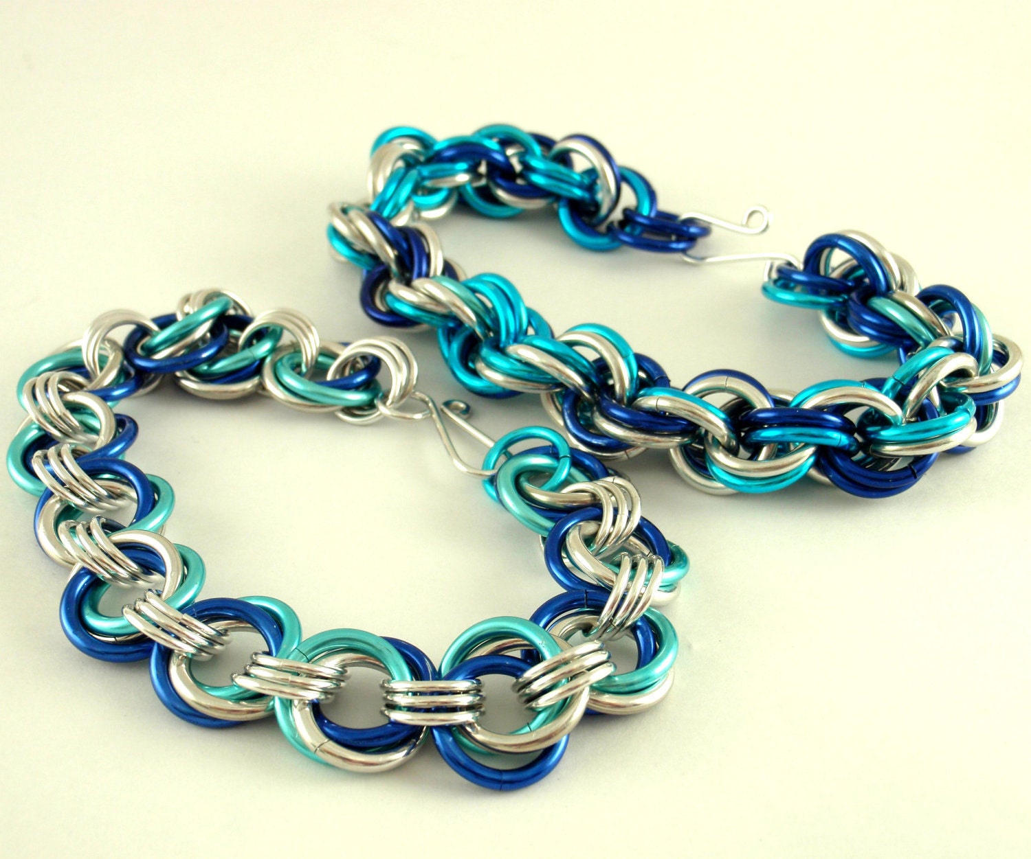 2 Chainmaille Bracelet Kits - Uber Helm and Double Spiral in Ocean Blue Mix