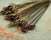 10 Rustic and Vintage Look Swirly Head Pins - Oxidized Solid Metals - 22 gauge - 2 inches
