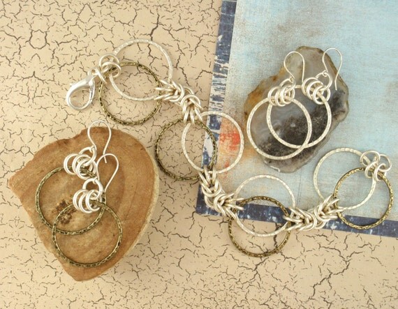 Deluxe Economical Hammered Silver and Antique Gold Bracelet Kit - Uber Byzantine Chainmail - Perfect Starter Kit