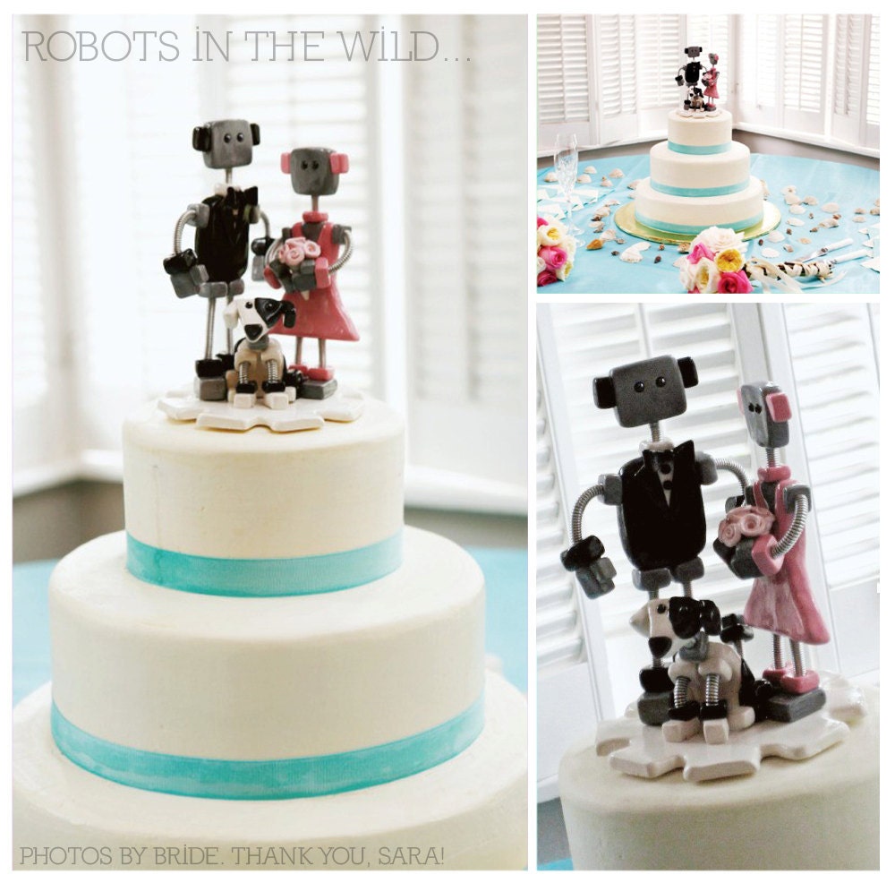 Custom Robot Wedding Cake Topper  MADE TO ORDER Robot and Bride Groom - Clay and Wire