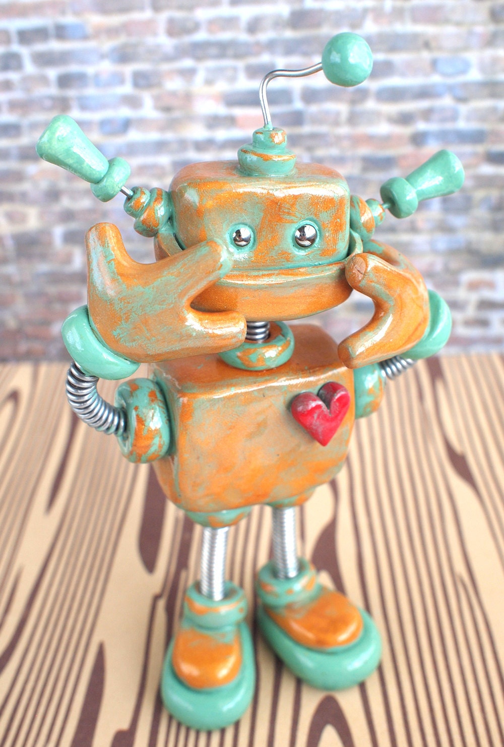 Patina Pete Garden Robot Sculpture - WILL Guard Your House Plants From EVIL - Clay, Wire, Paint