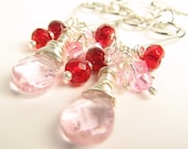 Wired Heart Pink HydroQuartz Earrings