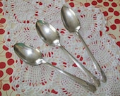 SALE - 3 Vintage silverplated Crown serving spoons and vintage white lace doily