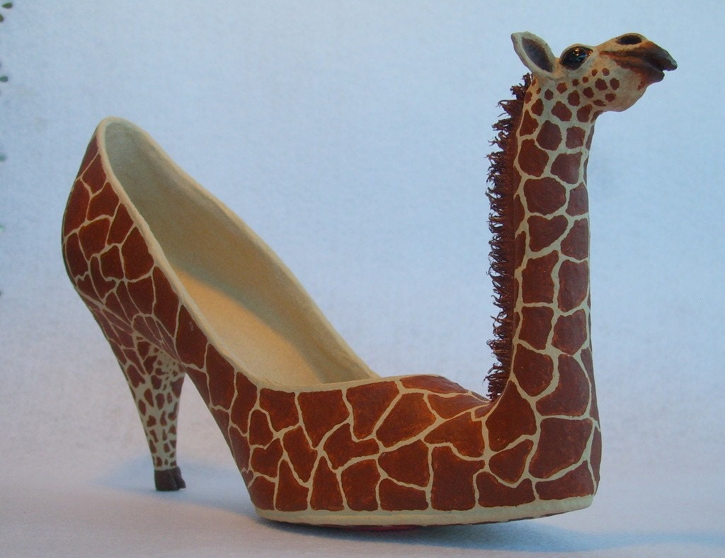 Paper Mache Giraffe shoe OOAK