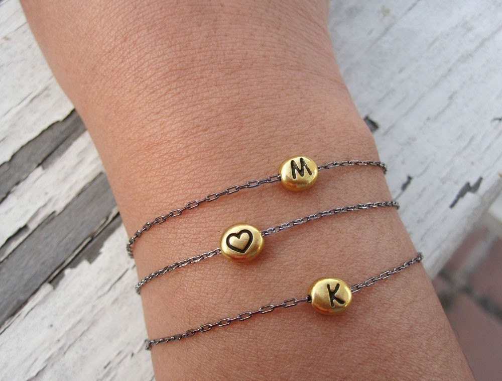 Charlie and Marcelle Initial bracelet in Gold and Black Rhodium ON SALE