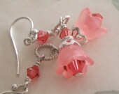 Rose Swarovski crystal, sterling silver and lucite flower earrings