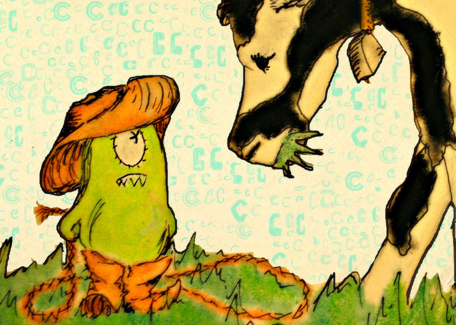 Alphabet Art, Children Decor, Nursery Decor, Cute Monster, Letter C Monster Cowboy